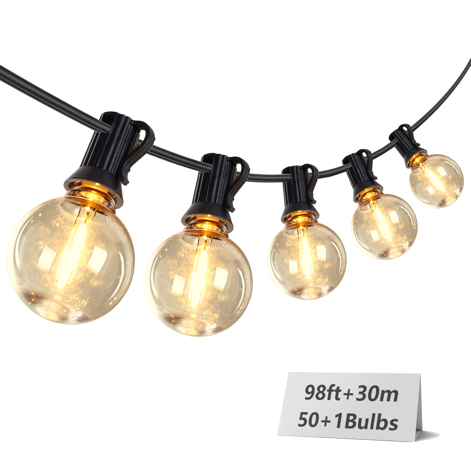 L026001-L30-S50B/W2312P416014 100FT Outdoor String Lights, Waterproof Connectable Shatterproof Outside Light with 50 + 1 Spare LED Bulbs Plug in, Patio Lights for Indoor Balcony Porch Camping Deck
