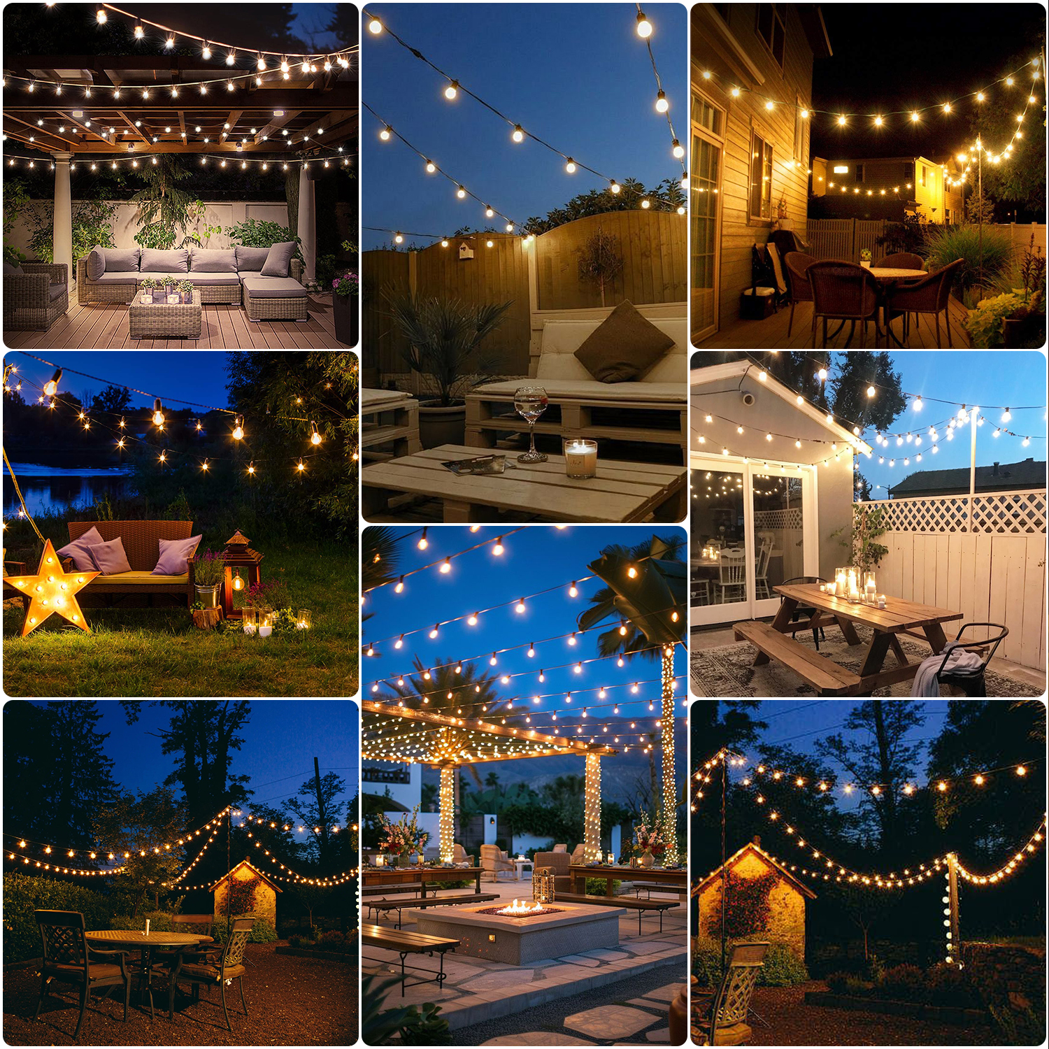 L026001-L60-S100B/W2312P416015 200FT Outdoor String Lights, Waterproof Connectable Shatterproof Outside Light with 100 + 2 Spare LED Bulbs Plug in, Patio Lights for Indoor Balcony Porch Camping Deck