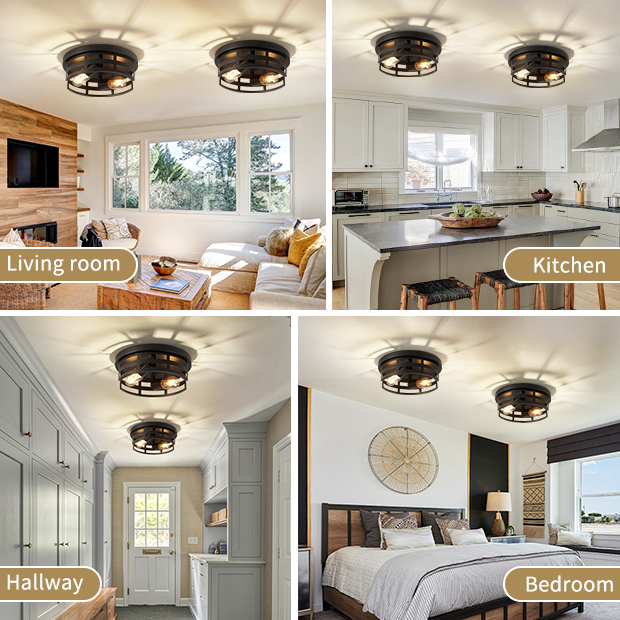 Z027001-D280-C2B2/W2312P416018 2-Light Black Flush Mount Ceiling Light Fixture,Light Fixtures Ceiling Mount for Hallway,Hall,Kitchen,Farmhouse (2 Pack)