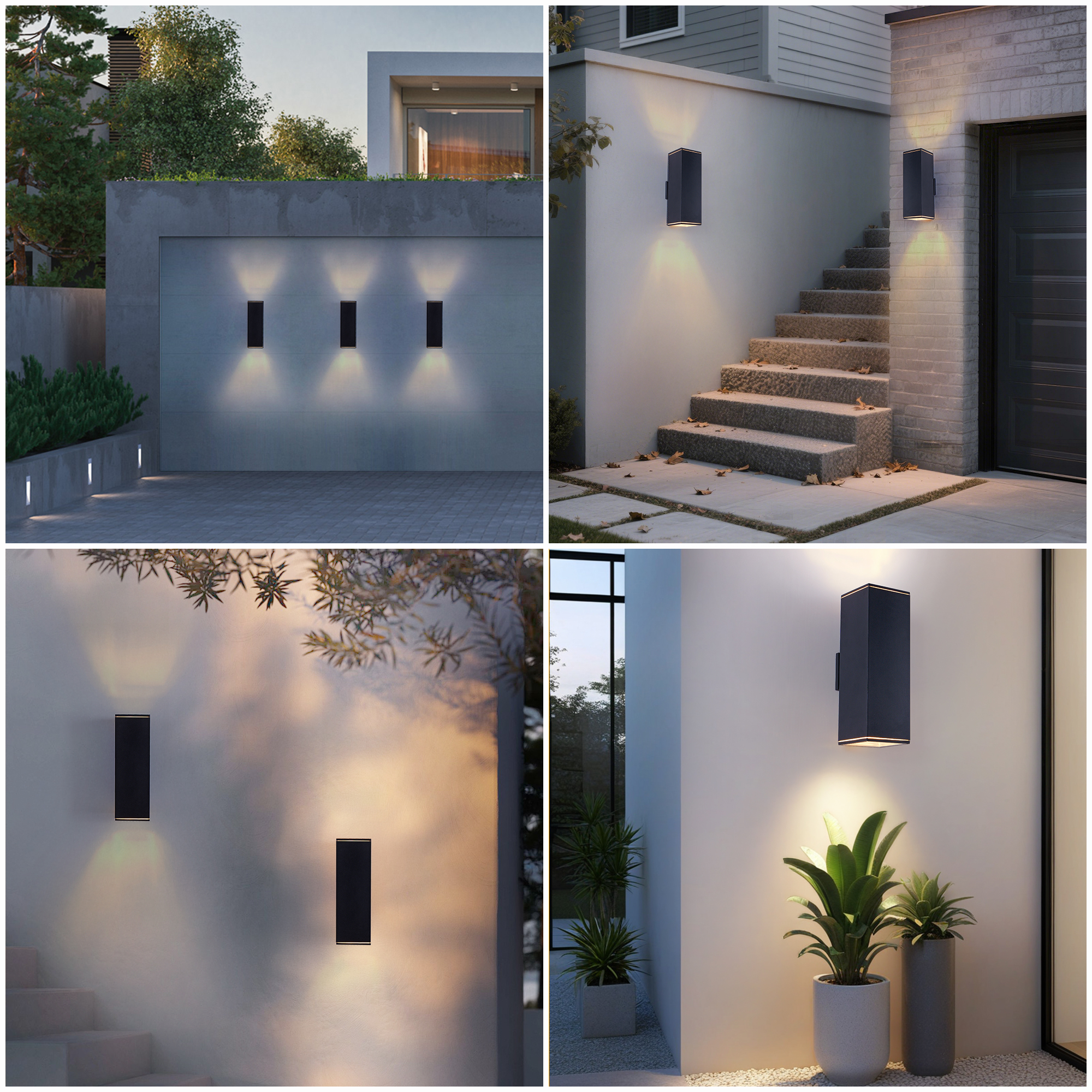 L025002-H450-W2B2/Modern Outdoor Porch Light Patio Light in 2 Lights with Aluminum Rectangular Tube and Tempered Glass Cover Waterproof Wall Sconce 2 Pack (Matte Black 18")(bulb not included)